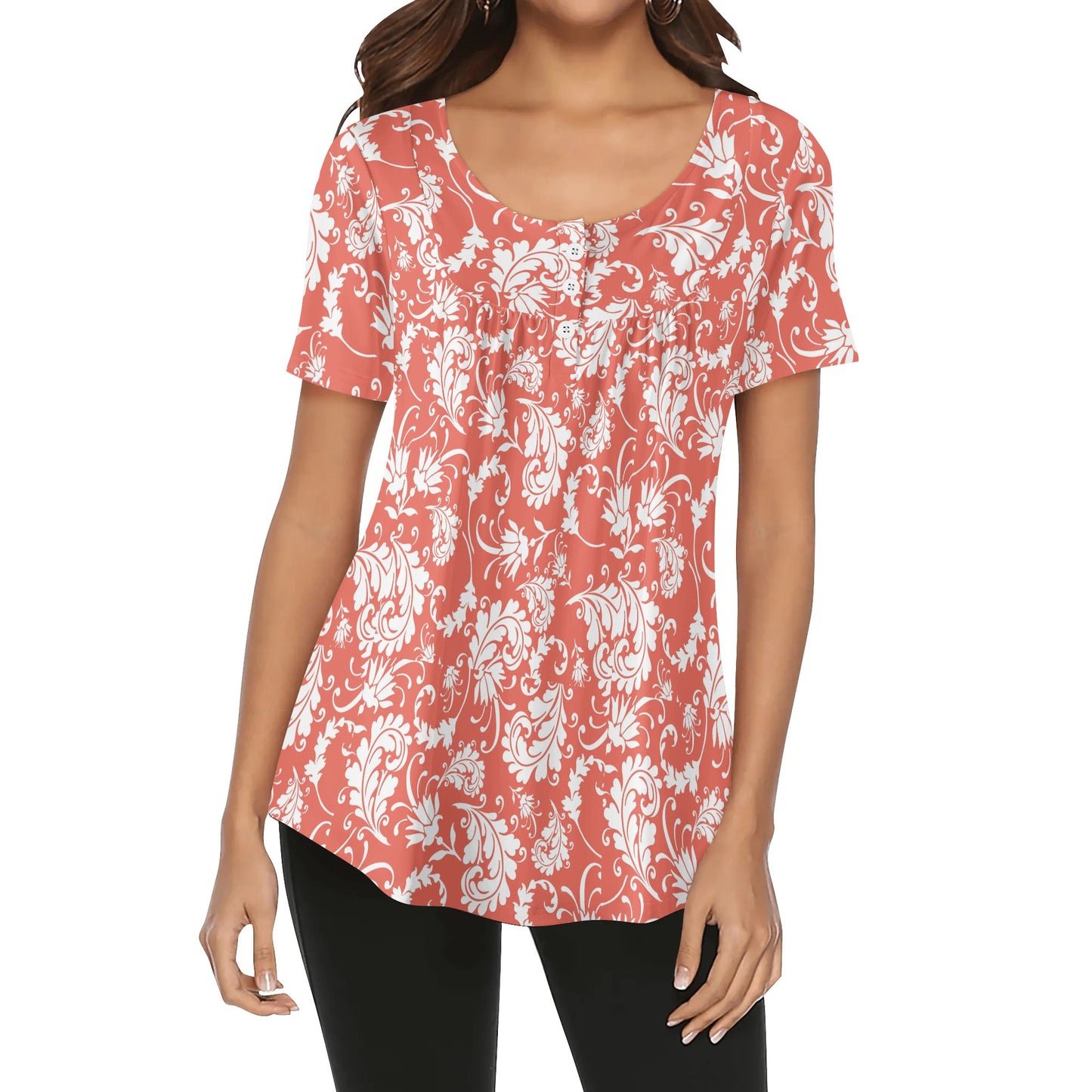 Paisley Women's Scoop Neck Short Sleeve Loose Blouse - Regular & Plus Sizes