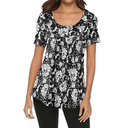 Paisley Women's Scoop Neck Short Sleeve Loose Blouse - Regular & Plus Sizes