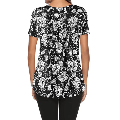 Paisley Women's Scoop Neck Short Sleeve Loose Blouse - Regular & Plus Sizes