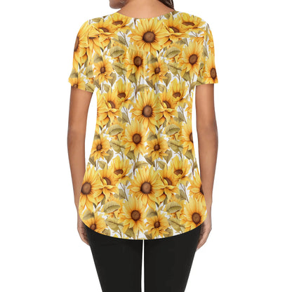 More Florals - Womens Scoop Neck Short Sleeve Loose Blouse