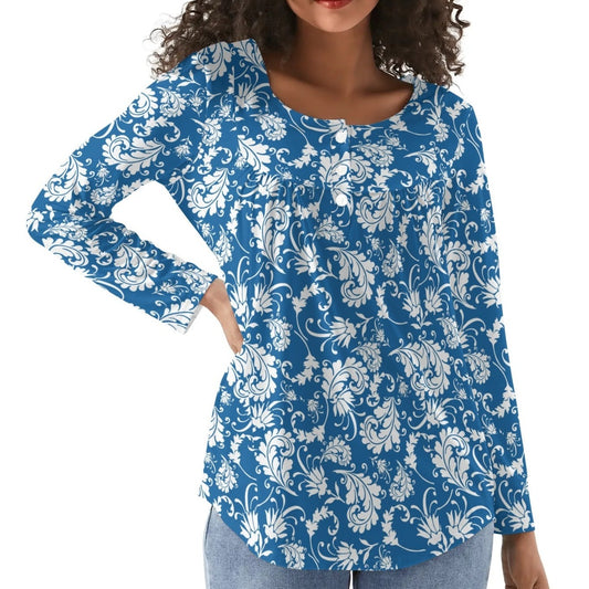 Muted Paisleys - Womens Babydoll Neck Casual Top