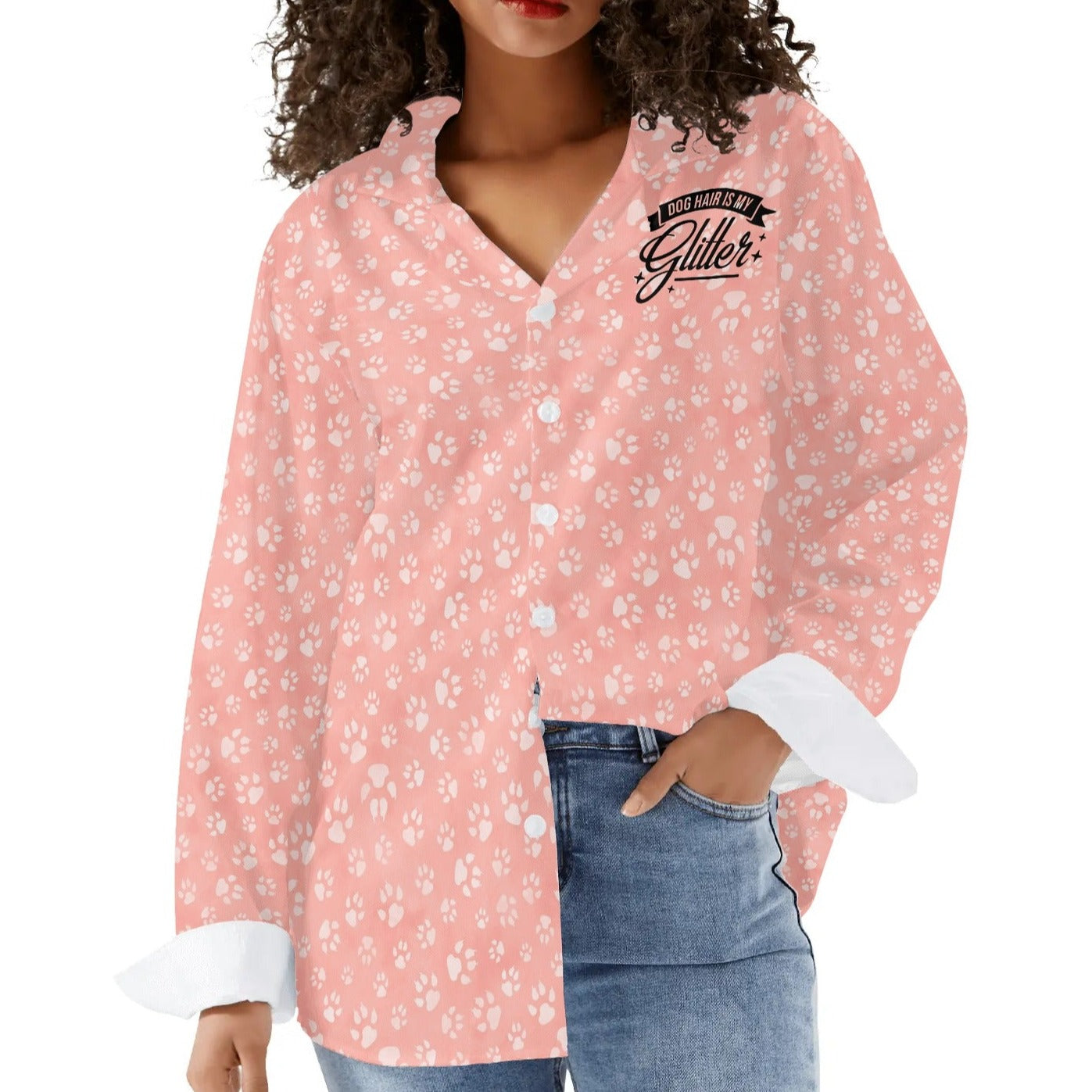 Dog Lover - Womens Casual Long Sleeve Button-Up Shirt