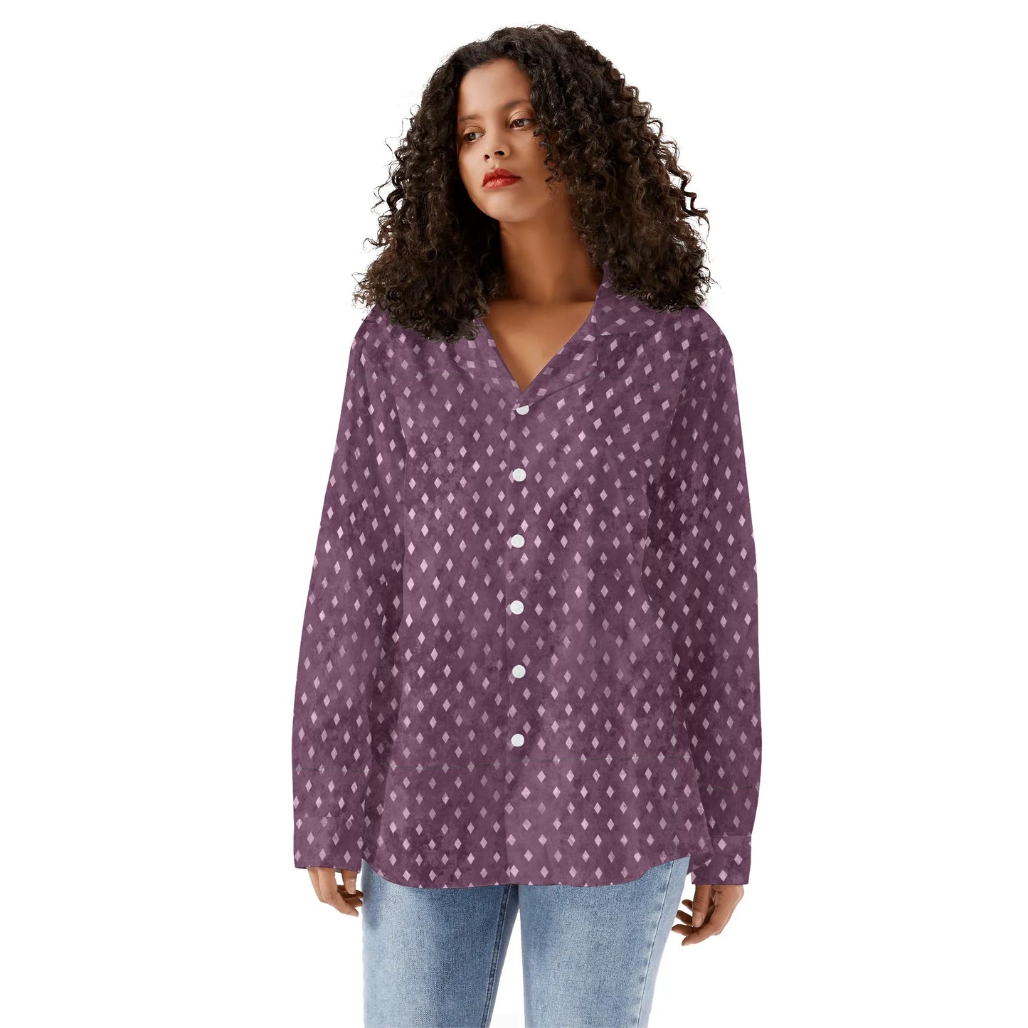 Diamonds - Womens Casual Long Sleeve Button-Up Shirt