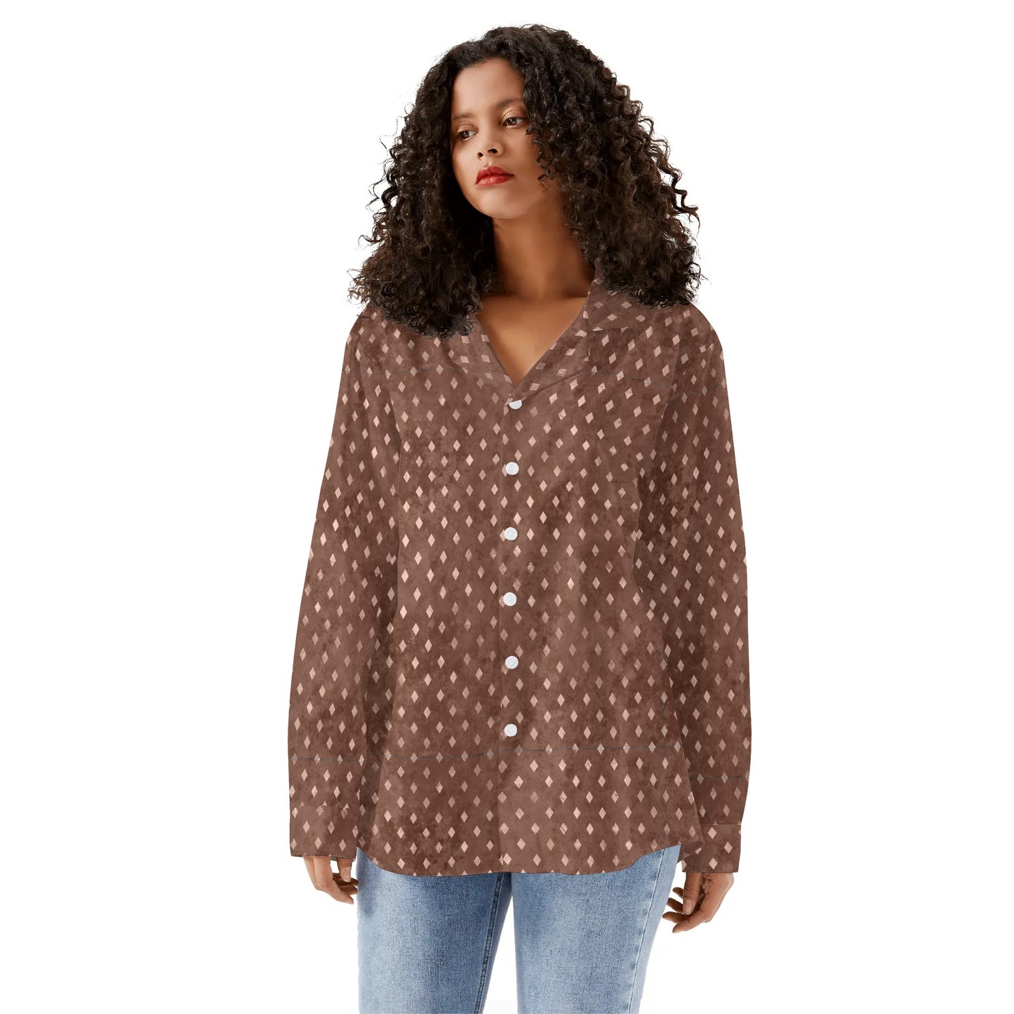 Diamonds - Womens Casual Long Sleeve Button-Up Shirt