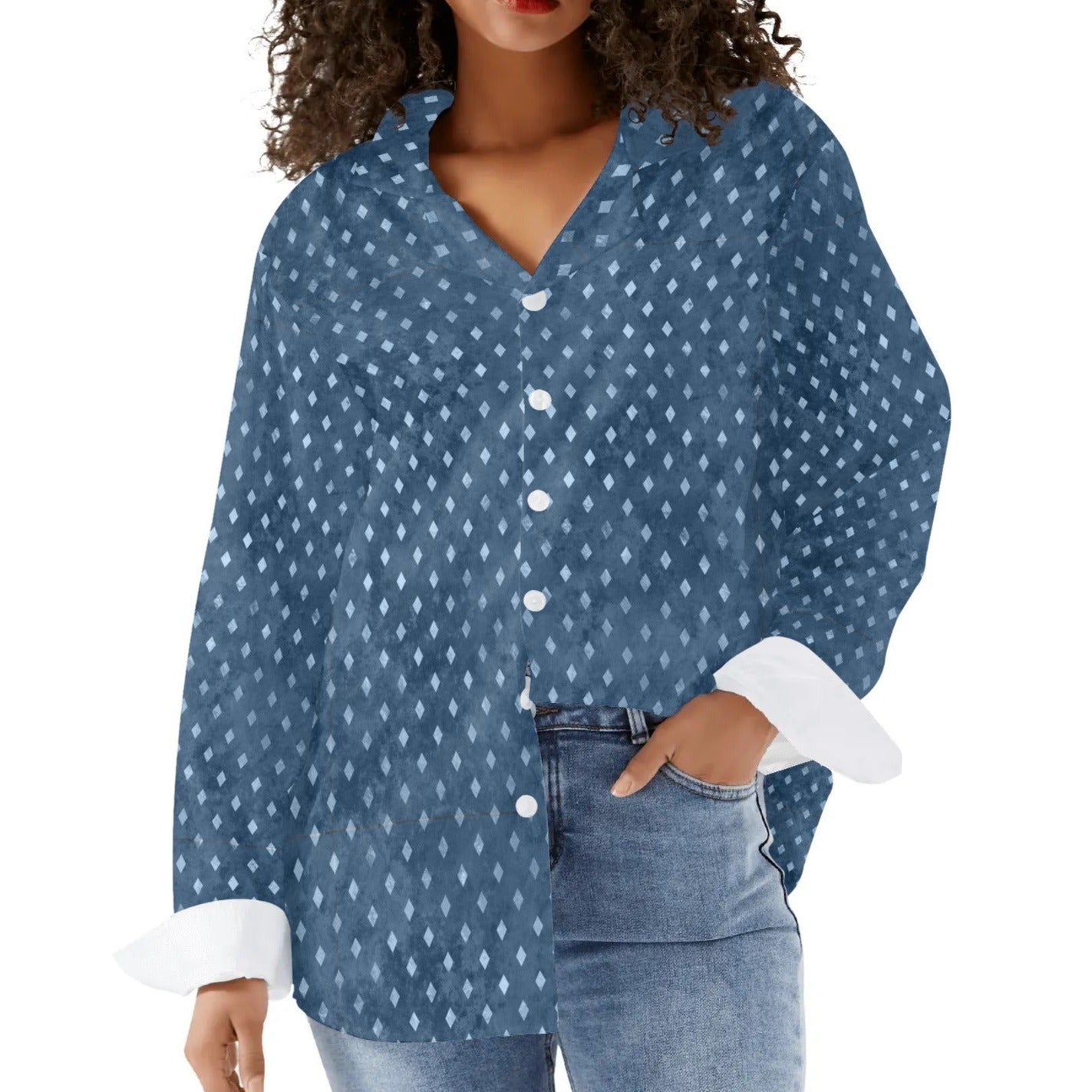 Diamonds - Womens Casual Long Sleeve Button-Up Shirt