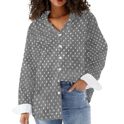 Diamonds - Womens Casual Long Sleeve Button-Up Shirt