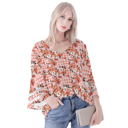 Womens Variety Prints Loose Chiffon Blouse with Bell Sleeves