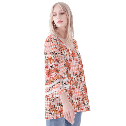 Womens Variety Prints Loose Chiffon Blouse with Bell Sleeves