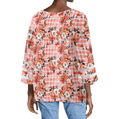 Womens Variety Prints Loose Chiffon Blouse with Bell Sleeves