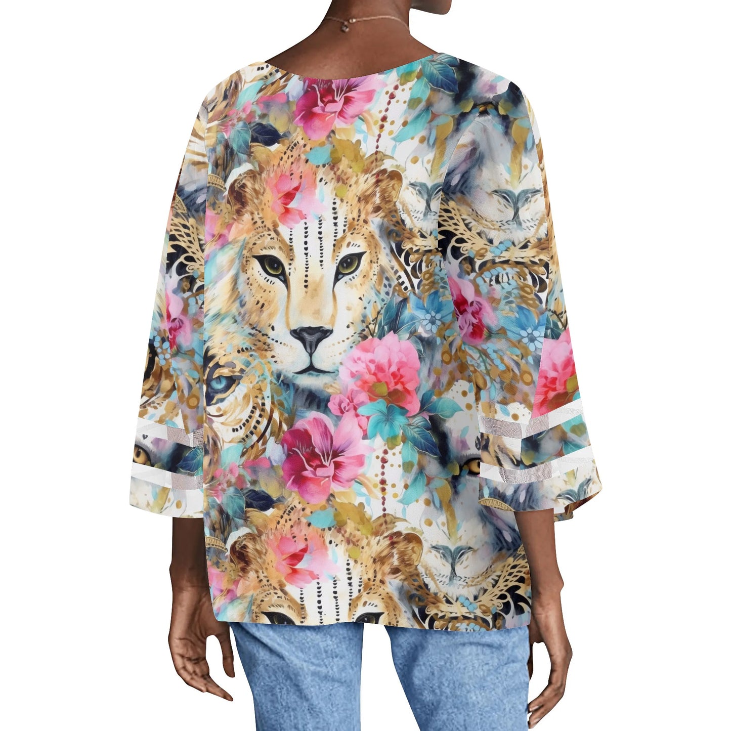 Womens Variety Prints Loose Chiffon Blouse with Bell Sleeves