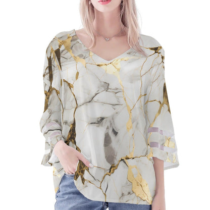 Women's Loose Chiffon Blouses with Bell Sleeves - Unique Variety of Prints