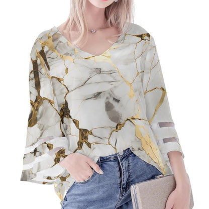 Women's Loose Chiffon Blouses with Bell Sleeves - Unique Variety of Prints