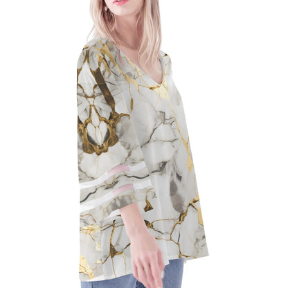 Women's Loose Chiffon Blouses with Bell Sleeves - Unique Variety of Prints