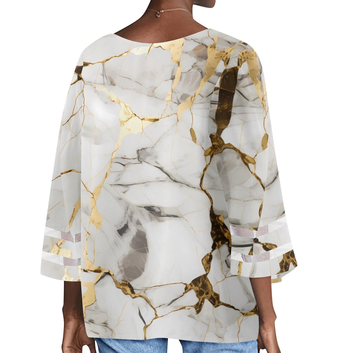 Women's Loose Chiffon Blouses with Bell Sleeves - Unique Variety of Prints