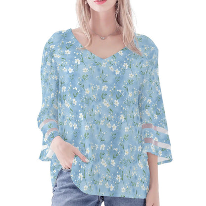 Women's Loose Chiffon Blouses with Bell Sleeves - Unique Variety of Prints