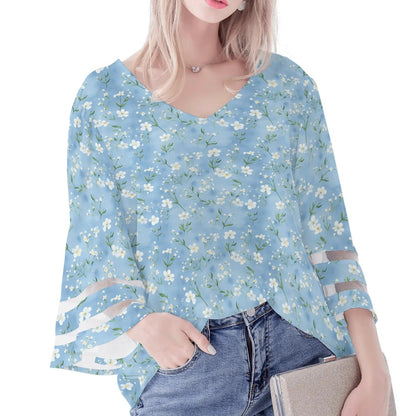 Women's Loose Chiffon Blouses with Bell Sleeves - Unique Variety of Prints