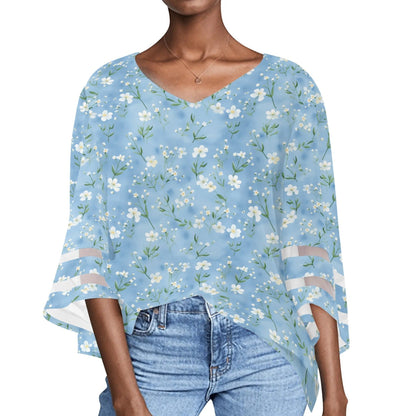 Women's Loose Chiffon Blouses with Bell Sleeves - Unique Variety of Prints