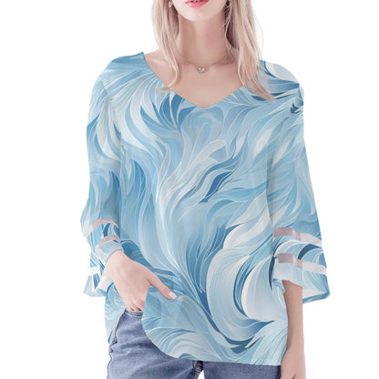 Women's Loose Chiffon Blouses with Bell Sleeves - Unique Variety of Prints