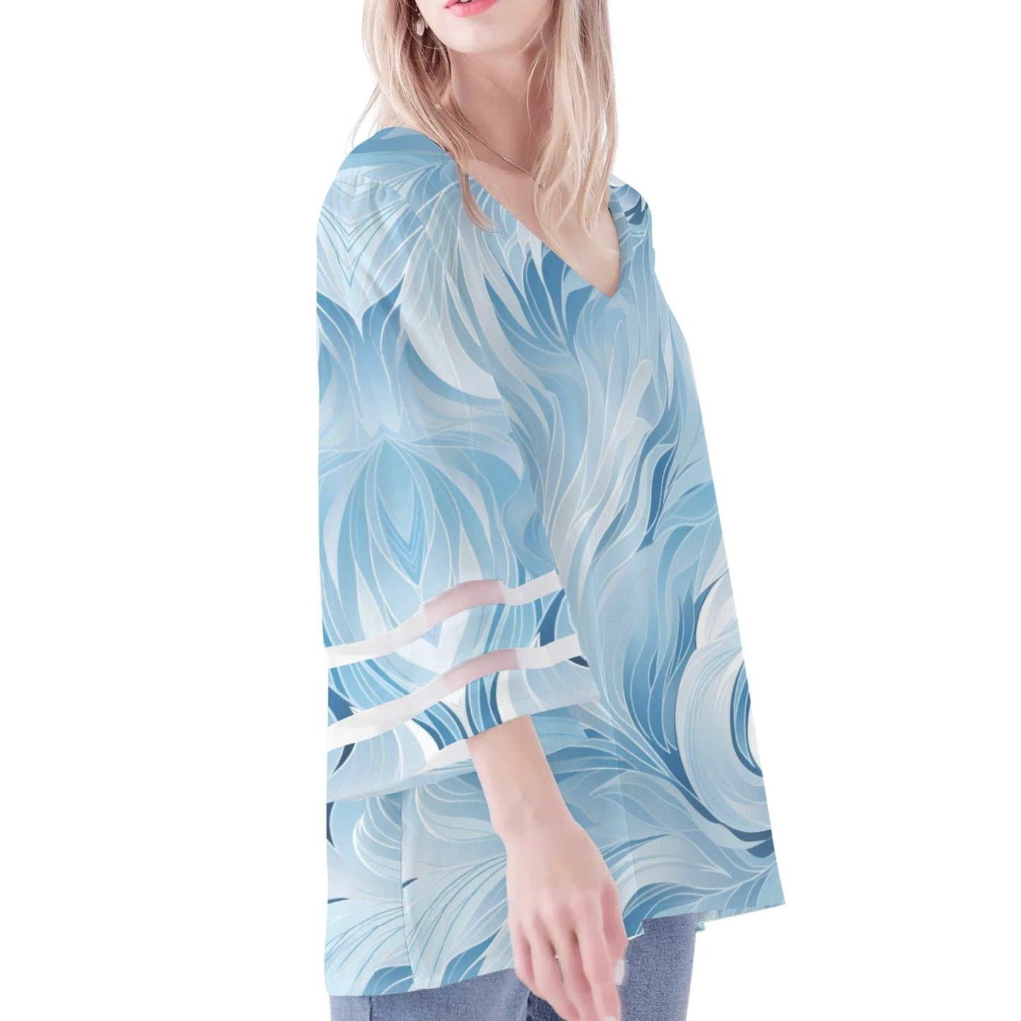 Women's Loose Chiffon Blouses with Bell Sleeves - Unique Variety of Prints