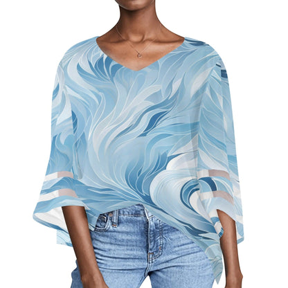 Women's Loose Chiffon Blouses with Bell Sleeves - Unique Variety of Prints