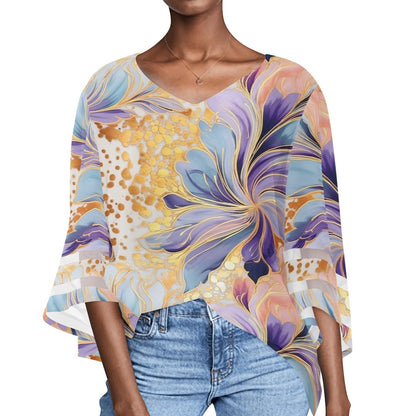 Women's Loose Chiffon Blouses with Bell Sleeves - Unique Variety of Prints