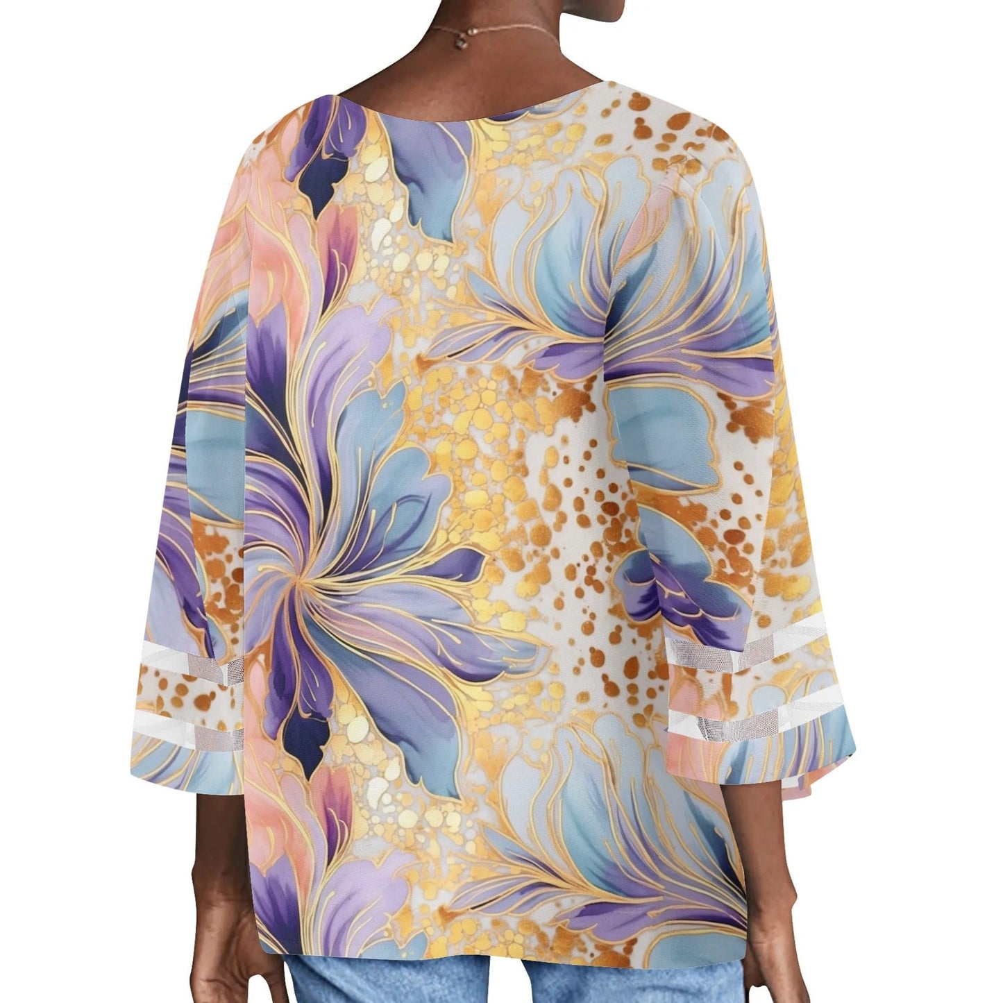 Women's Loose Chiffon Blouses with Bell Sleeves - Unique Variety of Prints