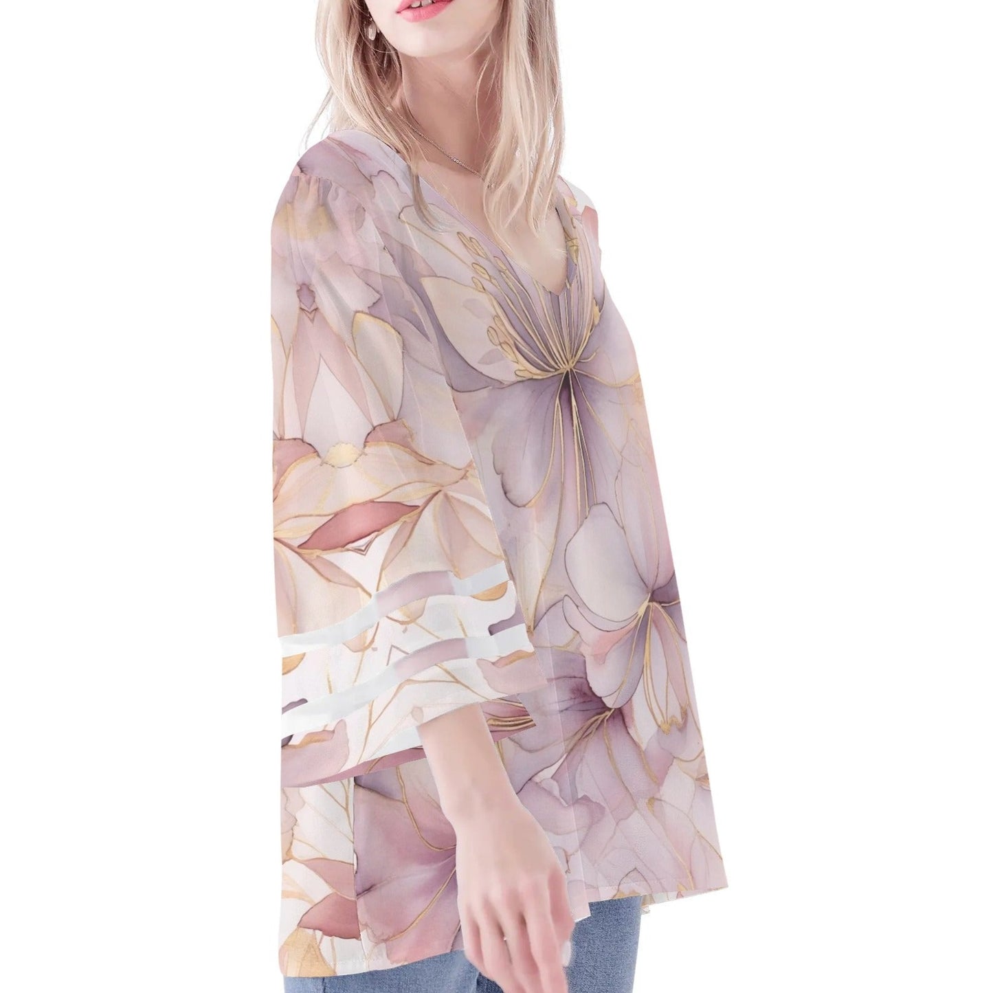 Women's Loose Chiffon Blouses with Bell Sleeves - Unique Variety of Prints