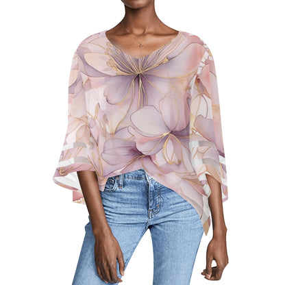 Women's Loose Chiffon Blouses with Bell Sleeves - Unique Variety of Prints