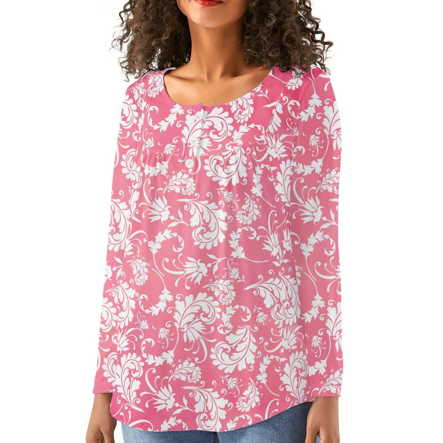 Bold Paisley Womens Long Sleeve Loose Flare Blouse Scoop Neck - Plus Sizes Available