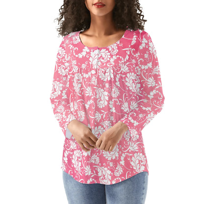 Bold Paisley Womens Long Sleeve Loose Flare Blouse Scoop Neck - Plus Sizes Available