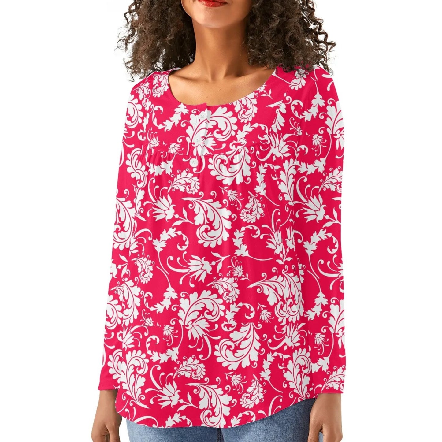 Bold Paisley Womens Long Sleeve Loose Flare Blouse Scoop Neck - Plus Sizes Available