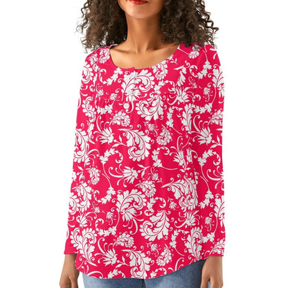 Bold Paisley Womens Long Sleeve Loose Flare Blouse Scoop Neck - Plus Sizes Available