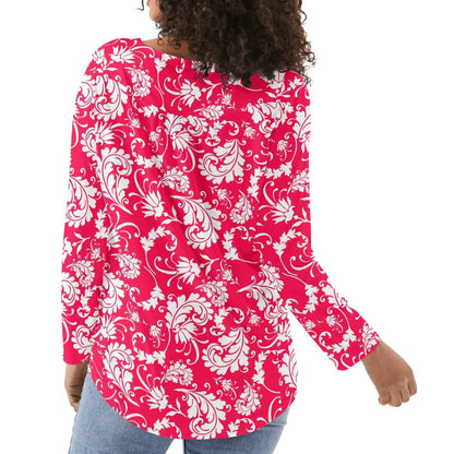 Bold Paisley Womens Long Sleeve Loose Flare Blouse Scoop Neck - Plus Sizes Available