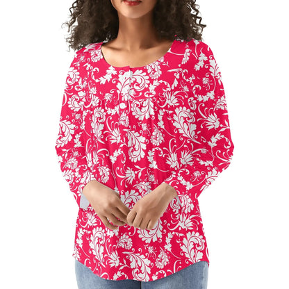 Bold Paisley Womens Long Sleeve Loose Flare Blouse Scoop Neck - Plus Sizes Available