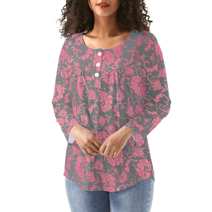 Lovely Prints - Reg & Plus Sizes - Womens Long Sleeve Loose Flare Blouse