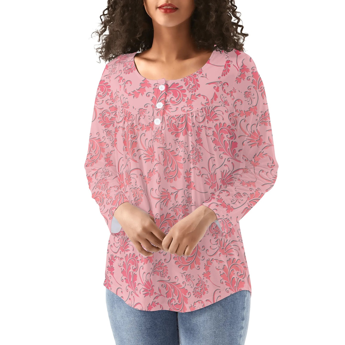 Lovely Prints - Reg & Plus Sizes - Womens Long Sleeve Loose Flare Blouse