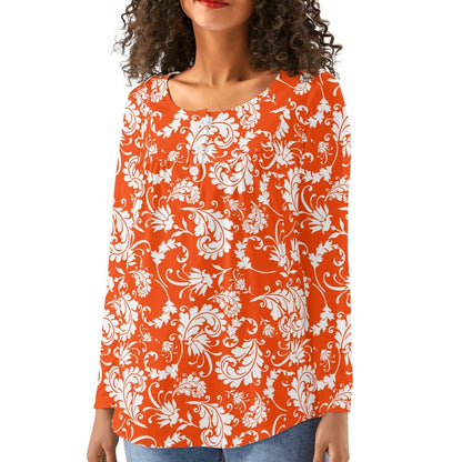 Bold Paisley Womens Long Sleeve Loose Flare Blouse Scoop Neck - Plus Sizes Available