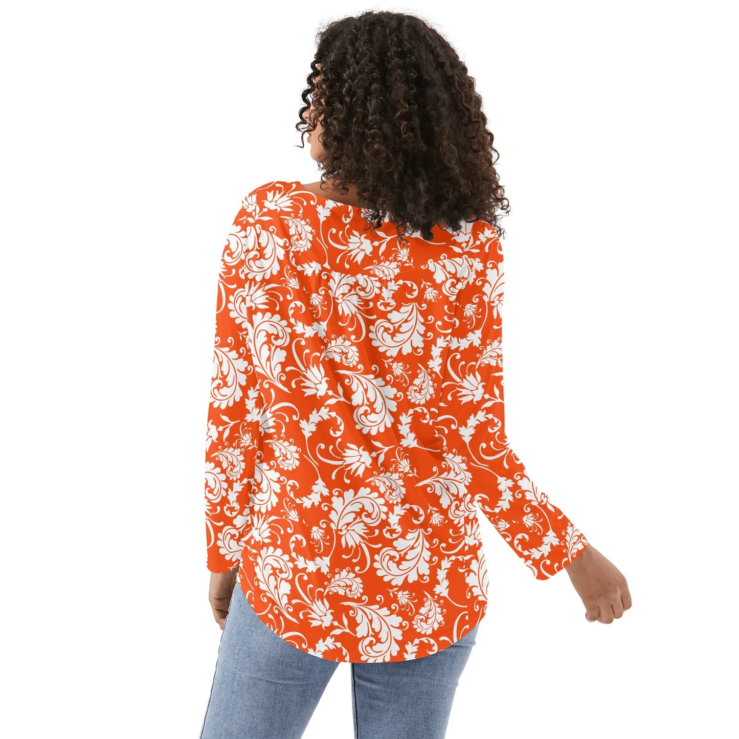 Bold Paisley Womens Long Sleeve Loose Flare Blouse Scoop Neck - Plus Sizes Available