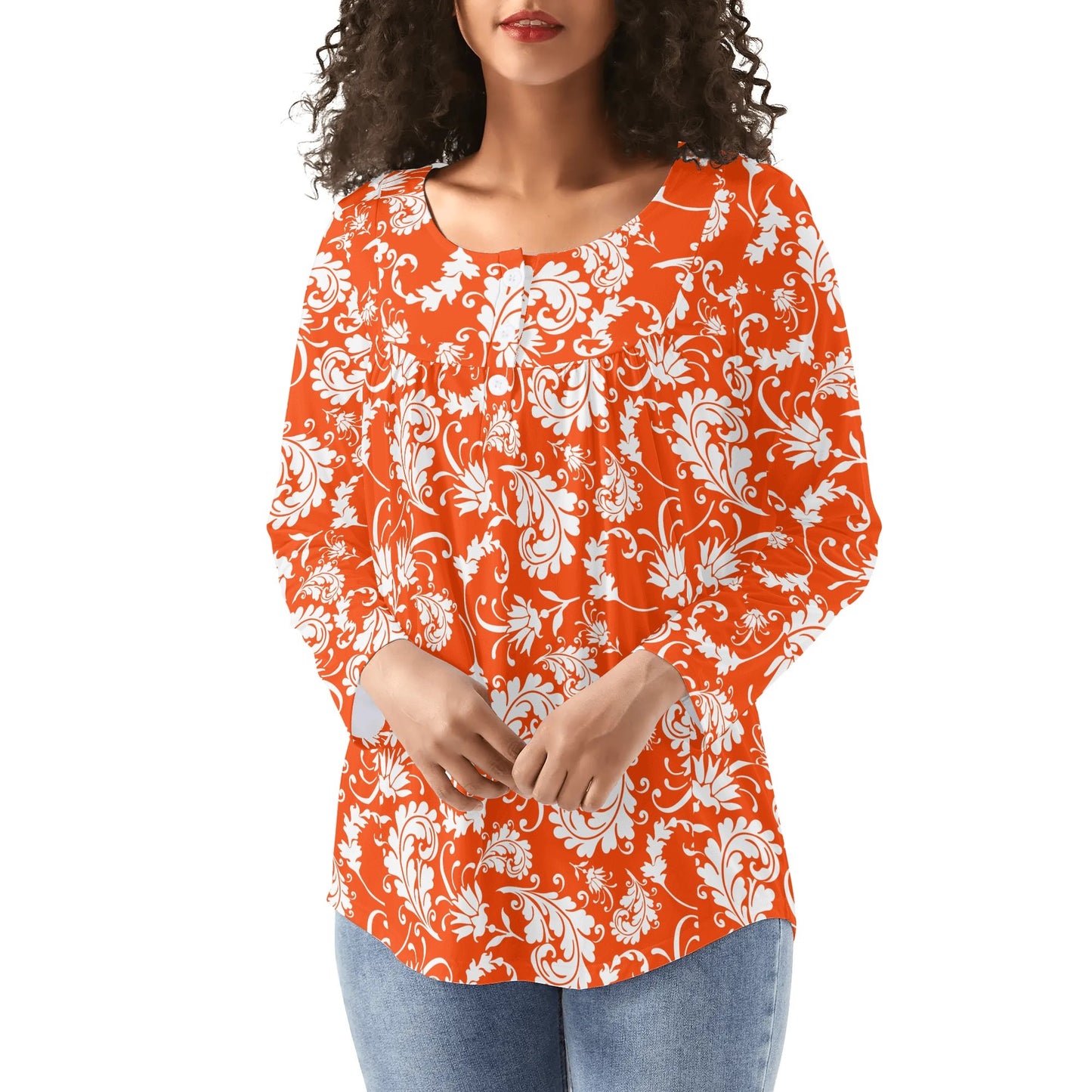 Bold Paisley Womens Long Sleeve Loose Flare Blouse Scoop Neck - Plus Sizes Available