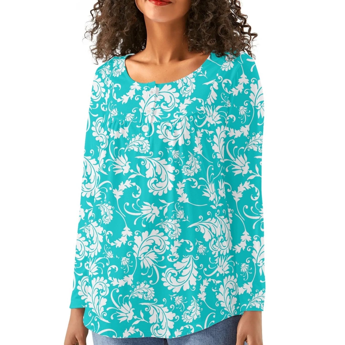 Bold Paisley Womens Long Sleeve Loose Flare Blouse Scoop Neck - Plus Sizes Available