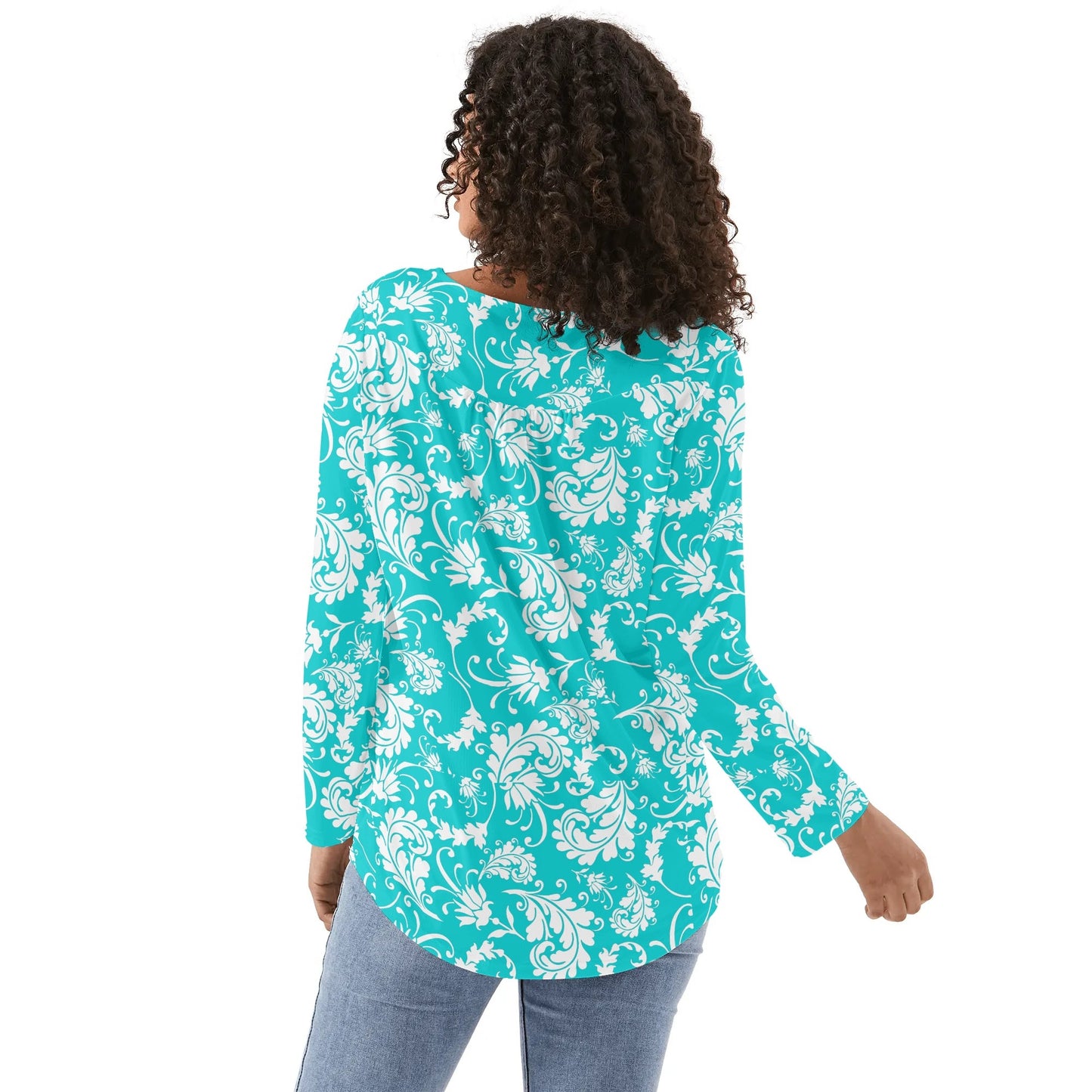 Bold Paisley Womens Long Sleeve Loose Flare Blouse Scoop Neck - Plus Sizes Available