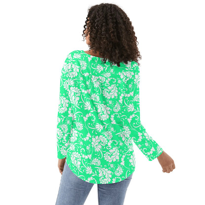 Bold Paisley Womens Long Sleeve Loose Flare Blouse Scoop Neck - Plus Sizes Available