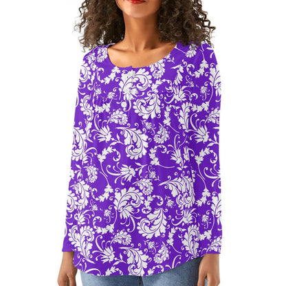 Bold Paisley Womens Long Sleeve Loose Flare Blouse Scoop Neck - Plus Sizes Available