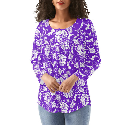 Bold Paisley Womens Long Sleeve Loose Flare Blouse Scoop Neck - Plus Sizes Available