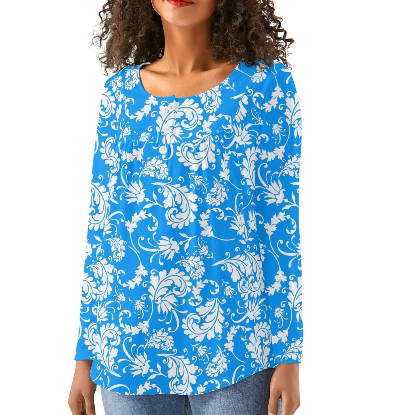 Bold Paisley Womens Long Sleeve Loose Flare Blouse Scoop Neck - Plus Sizes Available