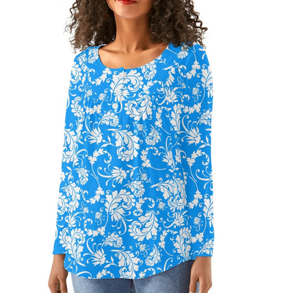 Bold Paisley Womens Long Sleeve Loose Flare Blouse Scoop Neck - Plus Sizes Available