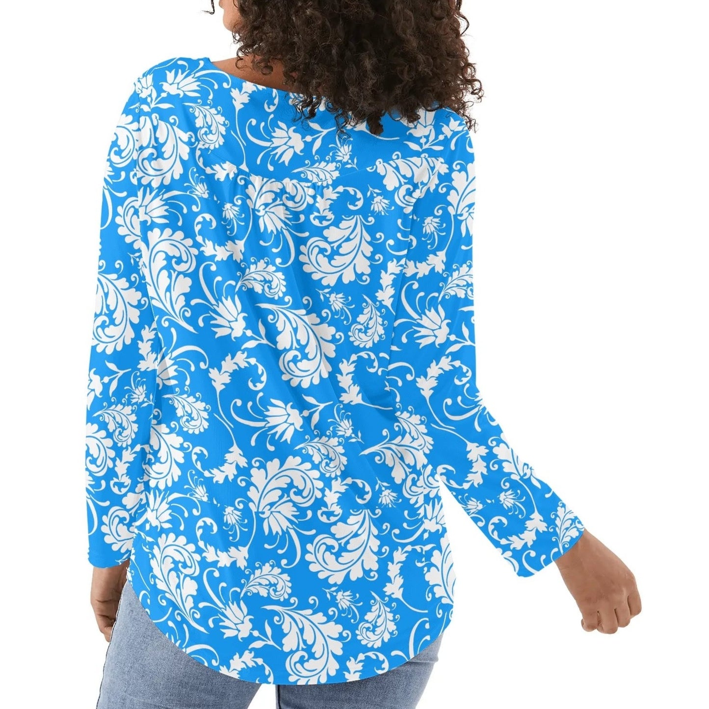 Bold Paisley Womens Long Sleeve Loose Flare Blouse Scoop Neck - Plus Sizes Available