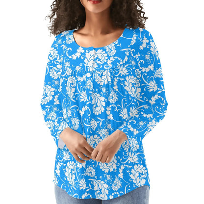 Bold Paisley Womens Long Sleeve Loose Flare Blouse Scoop Neck - Plus Sizes Available