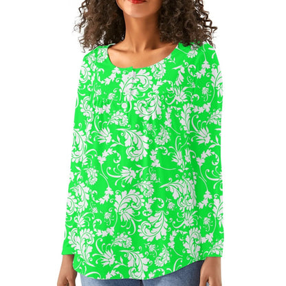 Bold Paisley Womens Long Sleeve Loose Flare Blouse Scoop Neck - Plus Sizes Available