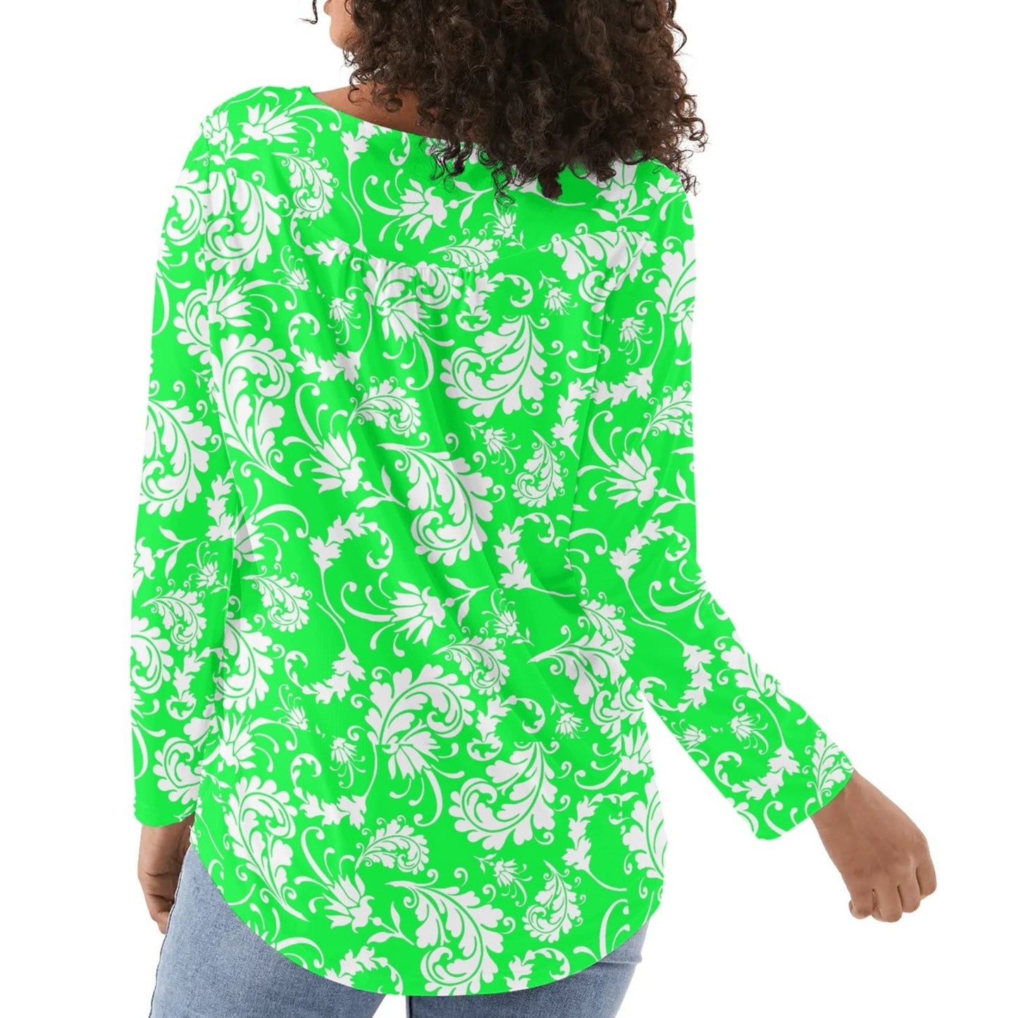 Bold Paisley Womens Long Sleeve Loose Flare Blouse Scoop Neck - Plus Sizes Available